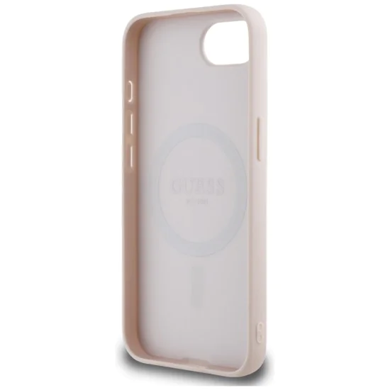 Калъф за iPhone 16e - Guess - Grained Gold Ring MagSafe (GUHMPSE4PGHSMMP) - Розов