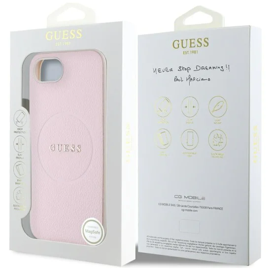Калъф за iPhone 16e - Guess - Grained Gold Ring MagSafe (GUHMPSE4PGHSMMP) - Розов