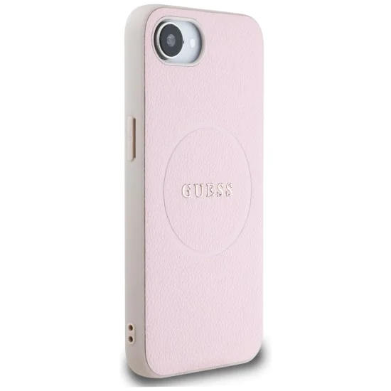 Калъф за iPhone 16e - Guess - Grained Gold Ring MagSafe (GUHMPSE4PGHSMMP) - Розов