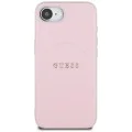 Калъф за iPhone 16e - Guess - Grained Gold Ring MagSafe (GUHMPSE4PGHSMMP) - Розов