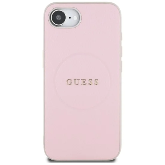 Калъф за iPhone 16e - Guess - Grained Gold Ring MagSafe (GUHMPSE4PGHSMMP) - Розов
