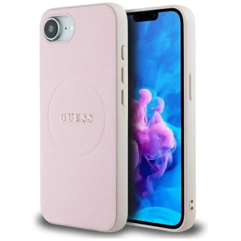Калъф за iPhone 16e - Guess - Grained Gold Ring MagSafe (GUHMPSE4PGHSMMP) - Розов