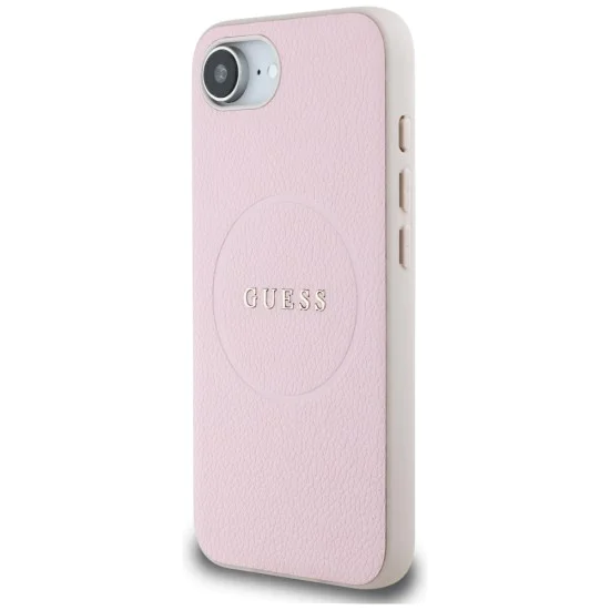 Калъф за iPhone 16e - Guess - Grained Gold Ring MagSafe (GUHMPSE4PGHSMMP) - Розов