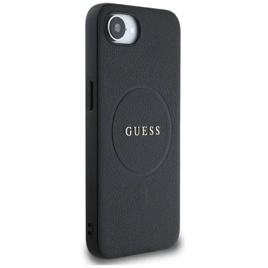 Калъф за iPhone 16e - Guess - Grained Gold Ring MagSafe (GUHMPSE4PGHSMMK) - Черен