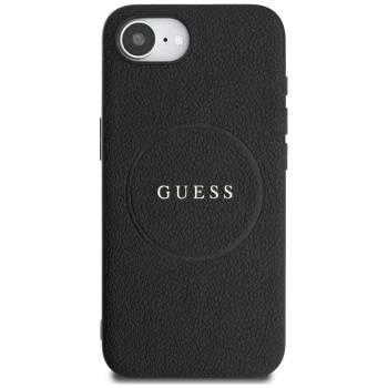 Калъф за iPhone 16e - Guess - Grained Gold Ring MagSafe (GUHMPSE4PGHSMMK) - Черен