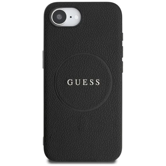 Калъф за iPhone 16e - Guess - Grained Gold Ring MagSafe (GUHMPSE4PGHSMMK) - Черен