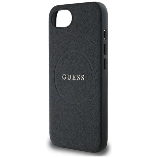 Калъф за iPhone 16e - Guess - Grained Gold Ring MagSafe (GUHMPSE4PGHSMMK) - Черен