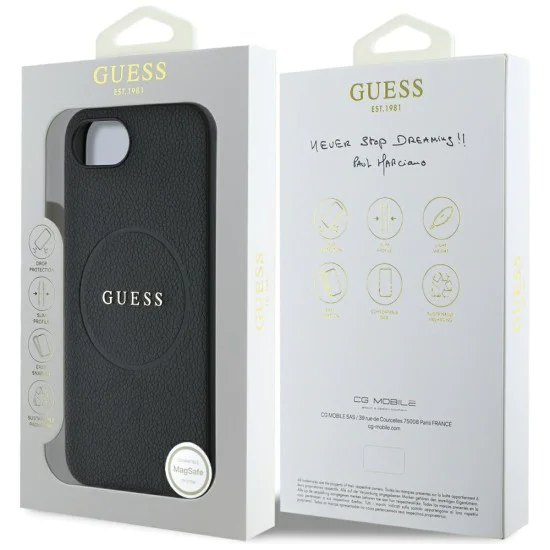 Калъф за iPhone 16e - Guess - Grained Gold Ring MagSafe (GUHMPSE4PGHSMMK) - Черен