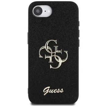 Калъф за iPhone 16e - Guess - Glitter Fixed Big 4G (GUHCPSE4HG4SGK) - Черен