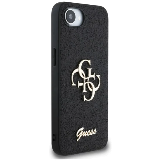 Калъф за iPhone 16e - Guess - Glitter Fixed Big 4G (GUHCPSE4HG4SGK) - Черен