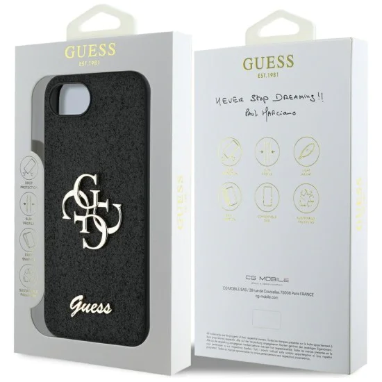 Калъф за iPhone 16e - Guess - Glitter Fixed Big 4G (GUHCPSE4HG4SGK) - Черен