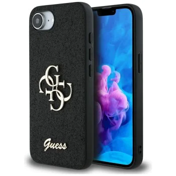 Калъф за iPhone 16e - Guess - Glitter Fixed Big 4G (GUHCPSE4HG4SGK) - Черен
