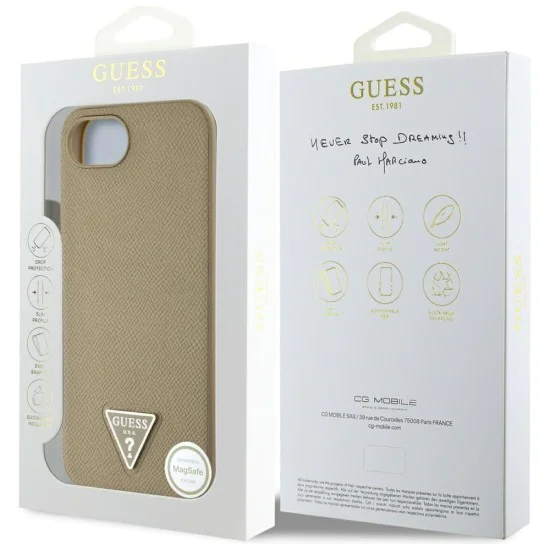 Калъф за iPhone 16e - Guess - Grained PU Triangle Logo MagSafe (GUHMPSE4PGTSPSW) - Кафяв