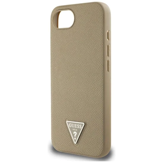 Калъф за iPhone 16e - Guess - Grained PU Triangle Logo MagSafe (GUHMPSE4PGTSPSW) - Кафяв