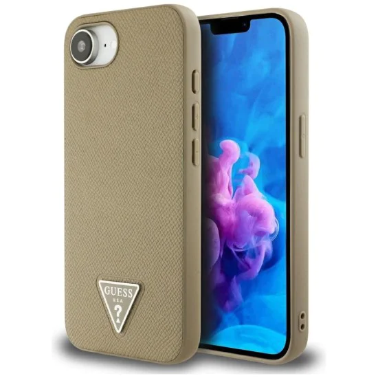 Калъф за iPhone 16e - Guess - Grained PU Triangle Logo MagSafe (GUHMPSE4PGTSPSW) - Кафяв