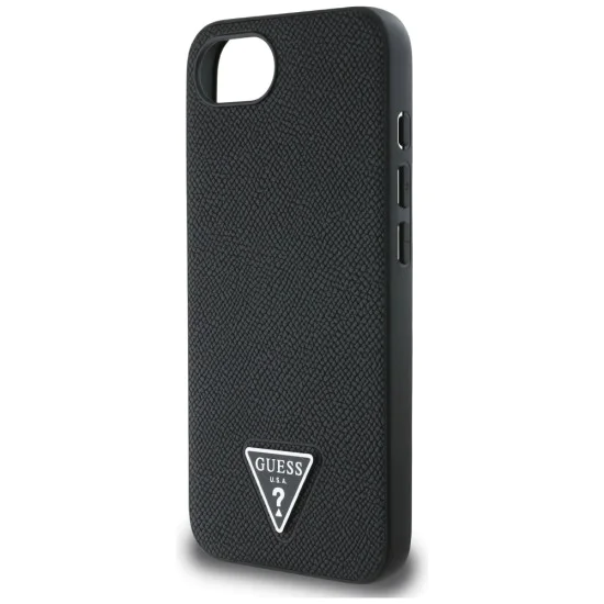 Калъф за iPhone 16e - Guess - Grained PU Triangle Logo MagSafe (GUHMPSE4PGTSPSK) - Черен