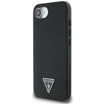 Калъф за iPhone 16e - Guess - Grained PU Triangle Logo MagSafe (GUHMPSE4PGTSPSK) - Черен