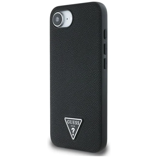 Калъф за iPhone 16e - Guess - Grained PU Triangle Logo MagSafe (GUHMPSE4PGTSPSK) - Черен