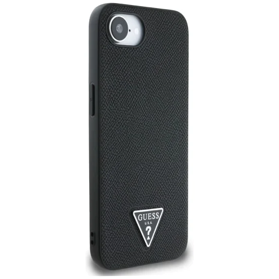 Калъф за iPhone 16e - Guess - Grained PU Triangle Logo MagSafe (GUHMPSE4PGTSPSK) - Черен
