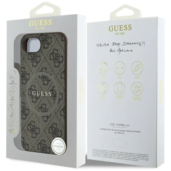 Калъф за iPhone 16e - Guess - 4G Ring Classic Logo MagSafe (GUHMPSE4G4GFRW) - Кафяв