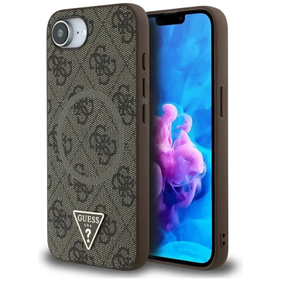 Калъф за iPhone 16e - Guess - 4G Ring Triangle Logo MagSafe (GUHMPSE4P4TDPW) - Кафяв