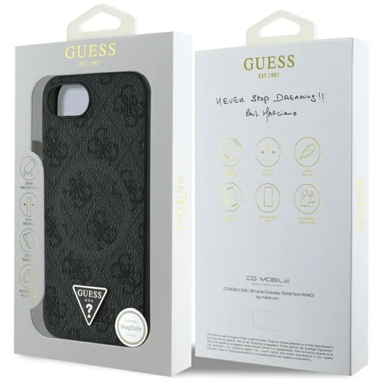 Калъф за iPhone 16e - Guess - 4G Ring Triangle Logo MagSafe (GUHMPSE4P4TDPK) - Черен