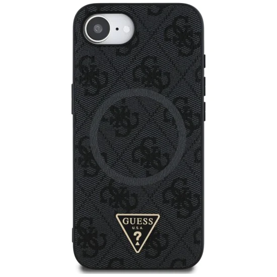 Калъф за iPhone 16e - Guess - 4G Ring Triangle Logo MagSafe (GUHMPSE4P4TDPK) - Черен