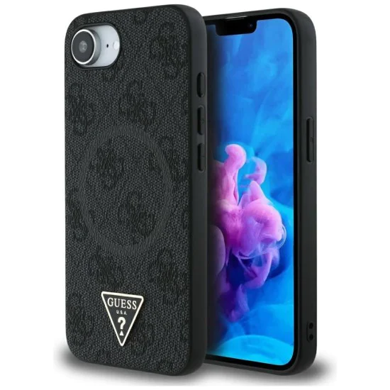 Калъф за iPhone 16e - Guess - 4G Ring Triangle Logo MagSafe (GUHMPSE4P4TDPK) - Черен