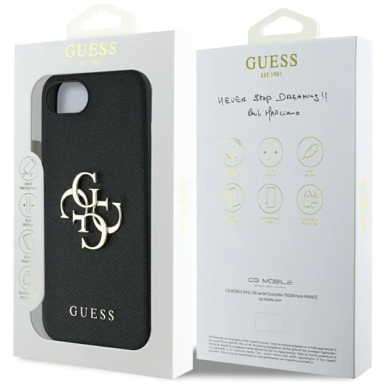 Калъф за iPhone 16e - Guess - Hardcase 4G Grained Big and Classic Logo (GUHCPSE4PGT4MBK) - Черен
