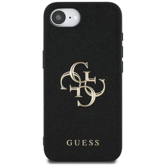 Калъф за iPhone 16e - Guess - Hardcase 4G Grained Big and Classic Logo (GUHCPSE4PGT4MBK) - Черен