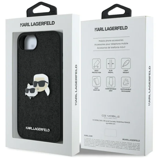 Калъф за iPhone 16e - Karl Lagerfeld - Hardcase Glitter Fixed (KLHCPSE4PFGKCPK) - Karl&Choupette Head