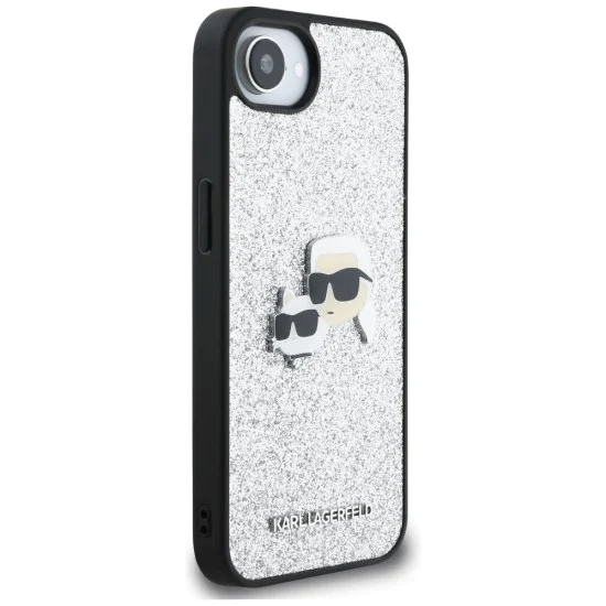 Калъф за iPhone 16e - Karl Lagerfeld - Hardcase Glitter Fixed (KLHCPSE4PFGKCPS) - Silver Karl&Choupette Head