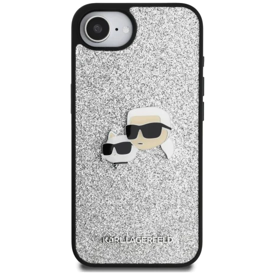 Калъф за iPhone 16e - Karl Lagerfeld - Hardcase Glitter Fixed (KLHCPSE4PFGKCPS) - Silver Karl&Choupette Head