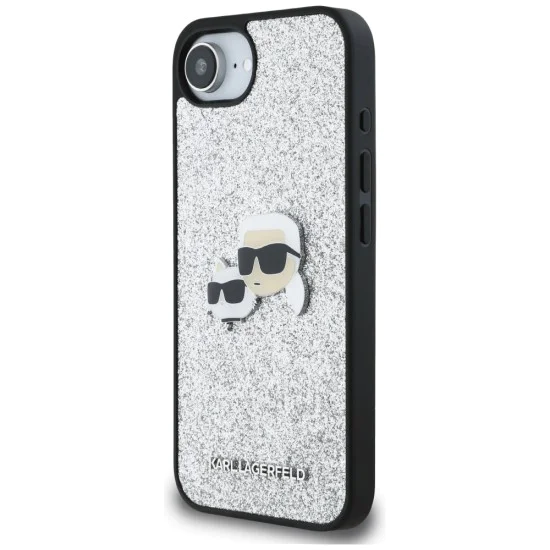 Калъф за iPhone 16e - Karl Lagerfeld - Hardcase Glitter Fixed (KLHCPSE4PFGKCPS) - Silver Karl&Choupette Head