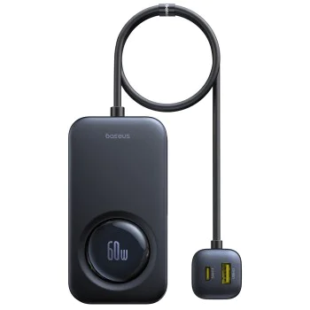 Baseus - Зарядно за кола PrimeTrip VW1 (C00069000121-00) - 3x USB, 3x Type-C, 105W, Бързо зареждане, 60W Прибиращ се кабел - Черен