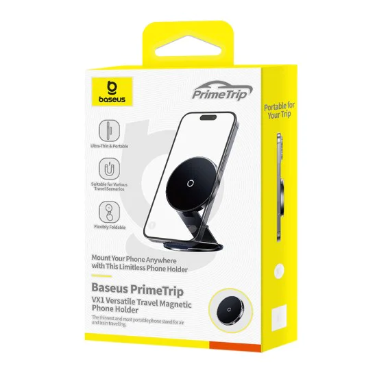 Baseus - Стойка за кола PrimeTrip VX1 Versatile (C4016900C123-00) - за пътуване, магнитна, ултратънка, сгъваема - черна