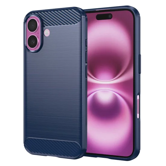 Калъф за iPhone 16 Plus - Carbon Silicone - Blue