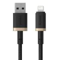 Baseus - Кабел за данни Dura Series (P10377801U01-02) - USB към Lightning, бързо зареждане, 480Mbps, 2.4A, найлон, 2 м - златен / черен