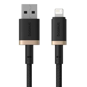 Baseus - Кабел за данни Dura Series (P10377801U01-02) - USB към Lightning, бързо зареждане, 480Mbps, 2.4A, найлон, 2 м - златен / черен