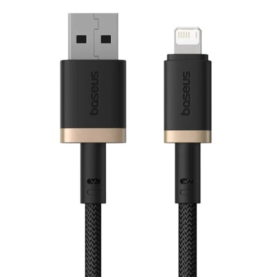 Baseus - Кабел за данни Dura Series (P10377801U01-02) - USB към Lightning, бързо зареждане, 480Mbps, 2.4A, найлон, 2 м - златен / черен