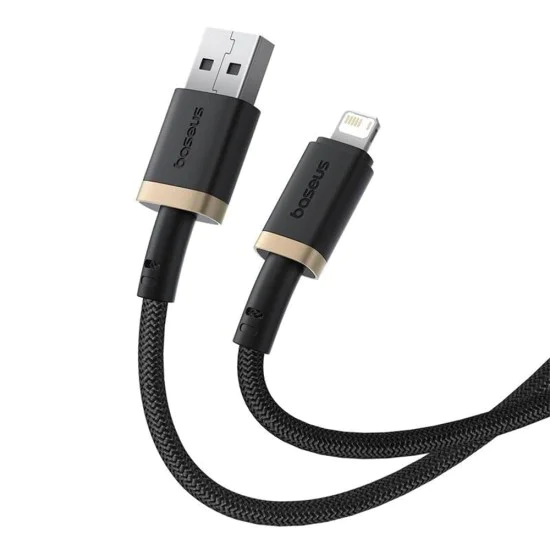 Baseus - Кабел за данни Dura Series (P10377801U01-02) - USB към Lightning, бързо зареждане, 480Mbps, 2.4A, найлон, 2 м - златен / черен
