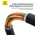 Baseus - Кабел за данни Dura Series (P10377801U01-02) - USB към Lightning, бързо зареждане, 480Mbps, 2.4A, найлон, 2 м - златен / черен