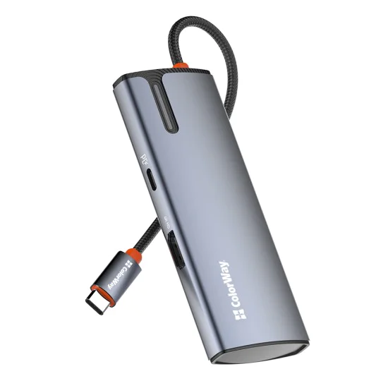 ColorWay - Докинг станция (CW-HUB01) - 3x USB, Type-C, HDMI 4K HD, PD 100W, 5Gps, Plug&Play, с вграден индикатор - Сребрист