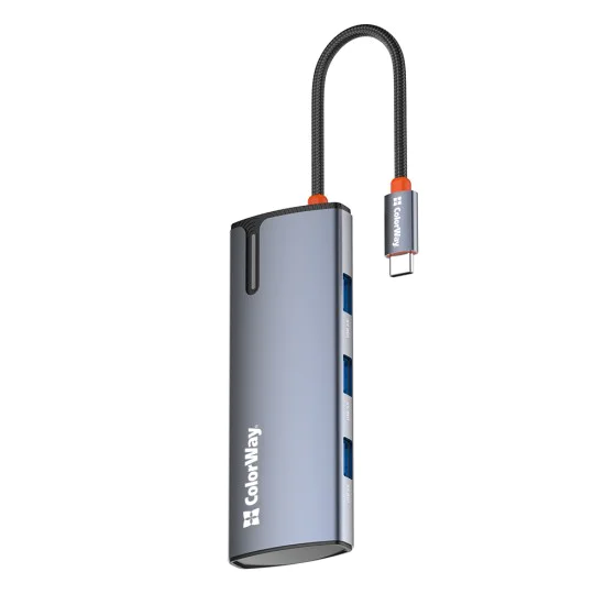 ColorWay - Докинг станция (CW-HUB01) - 3x USB, Type-C, HDMI 4K HD, PD 100W, 5Gps, Plug&Play, с вграден индикатор - Сребрист