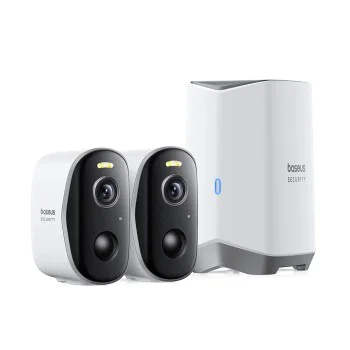 Външна камера за сигурност N1 (S0TW002131) - Baseus - 2K, 16GB, 2x комплект камера, двупосочен разговор, нощно виждане, IP67, 7800mAh - Бял