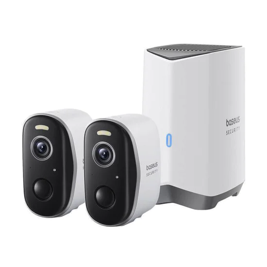 Външна камера за сигурност N1 Plus (S0TY002131) - Baseus - 2K, 16GB, 2 комплекта камери, двупосочен разговор, нощно виждане, IP67 - Лунно бяло