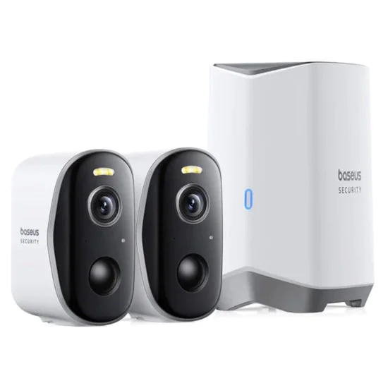 Външна камера за сигурност N1 Plus (S0TY002131) - Baseus - 2K, 16GB, 2 комплекта камери, двупосочен разговор, нощно виждане, IP67 - Лунно бяло