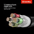 Кабел за данни 4в1 (CW-CBU3003-GR) - ColorWay - USB към Lightning + Micro-USB + Type-C, 20W, 4A, Найлон, 1.2 м - Сив