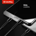 Кабел за данни 4в1 (CW-CBU3003-GR) - ColorWay - USB към Lightning + Micro-USB + Type-C, 20W, 4A, Найлон, 1.2 м - Сив