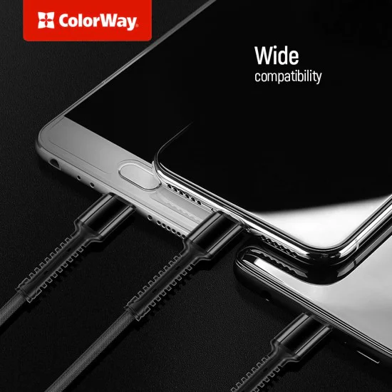 Кабел за данни 4в1 (CW-CBU3003-GR) - ColorWay - USB към Lightning + Micro-USB + Type-C, 20W, 4A, Найлон, 1.2 м - Сив